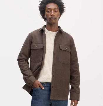 Shirt jacket with epaulettes - saddlebrown